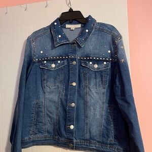 Cato Blue Denim Jacket with Pearl and Star Embellishments